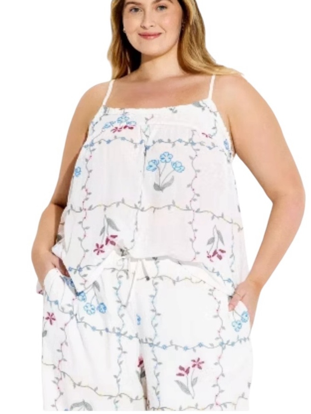 Wild Fable Women's Trapeze‎ Ruffle Babydoll Cami White 3X
